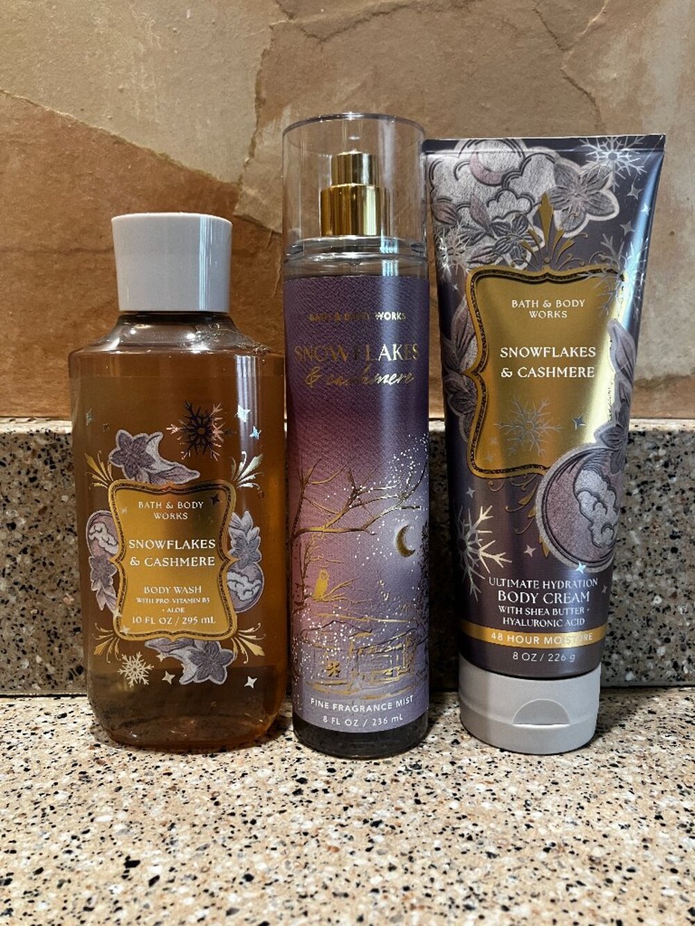 Bath & Body Works Set of Snowflakes & Cashmere, Spray , Body Creme, Shower Gel